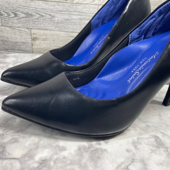 Antonia Saint New York Heels Women 7.5 Shoes Black Leather Pointed Cushion Pumps - Picture 7 of 16